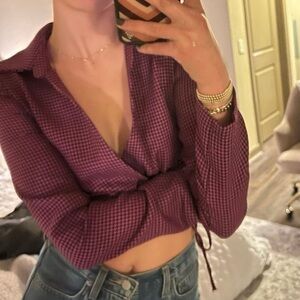 Purple Houndstooth Cropped Blazer Top